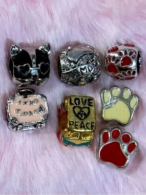 7 Boston Terrier Dog, Dog mom, Footprint Charm Collection Bundle Set/Not Pandora